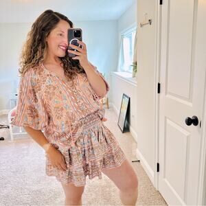 Tuckernuck Omika Pink Blue Tiered Elastic Mini Skirt Oversized XS